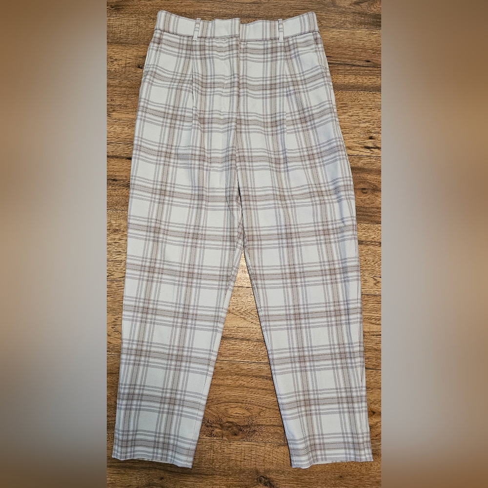 Wilfred Plaid High-Waist Trousers in White and Brown